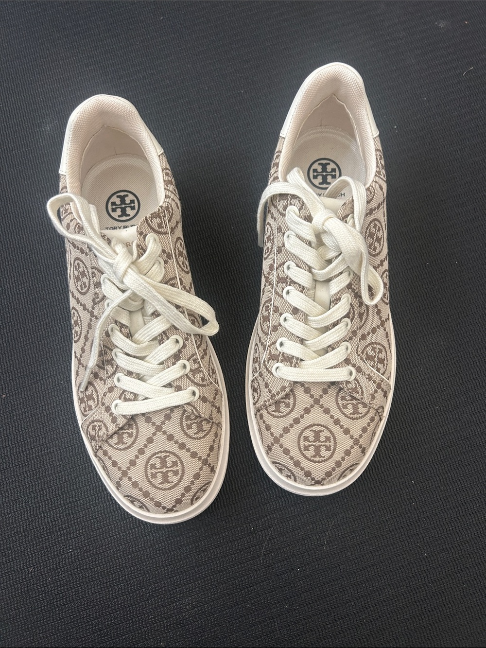 Tory Burch Beige Logo Canvas Low-Top Sneakers
